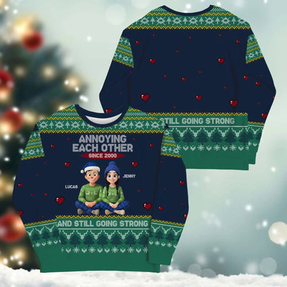 Annoying Each Other And Still Going Strong - Personalized Couple Custom All-Over-Print Sweatshirt
