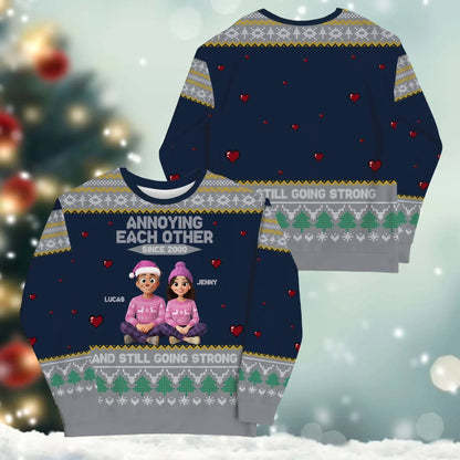 Annoying Each Other And Still Going Strong - Personalized Couple Custom All-Over-Print Sweatshirt