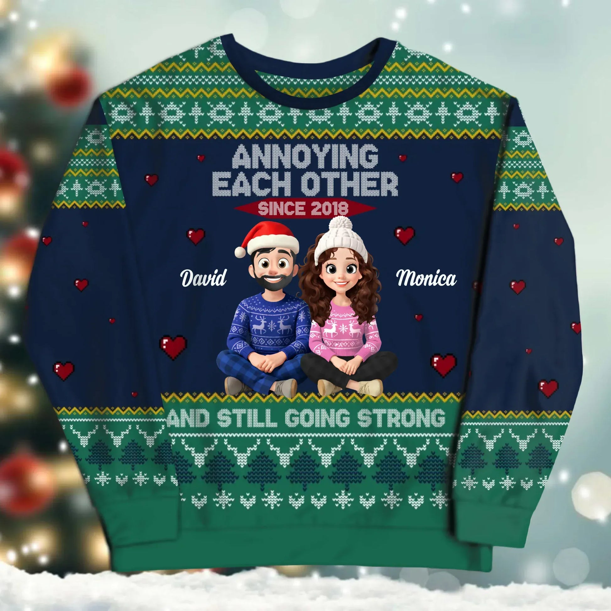 SWEATER - Blank / White / S Annoying Each Other And Still Going Strong - Personalized Couple Custom All-Over-Print Sweatshirt