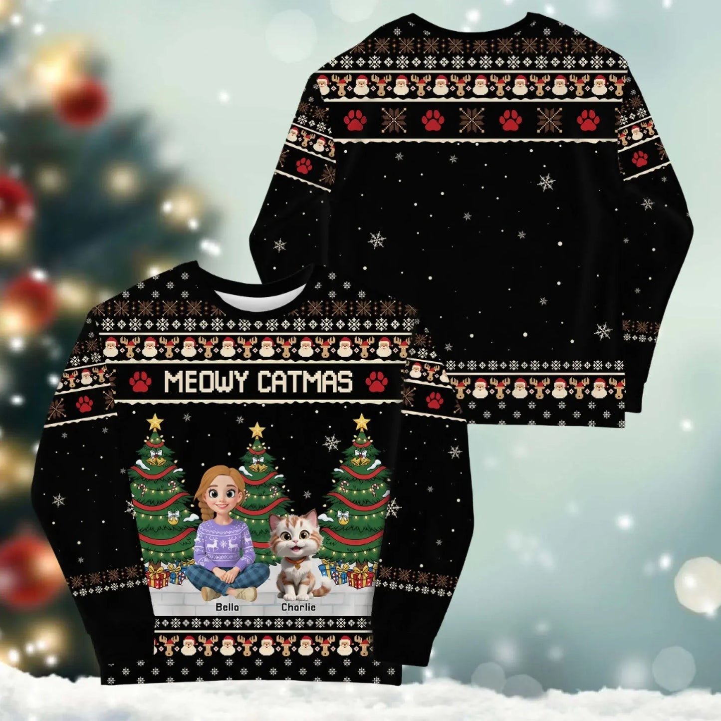 Meowy Catmas Holiday - Personalized Cat Lovers Custom All-Over-Print Sweatshirt