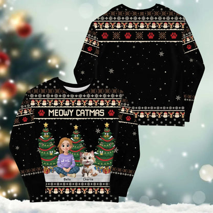 Meowy Catmas Holiday - Personalized Cat Lovers Custom All-Over-Print Sweatshirt