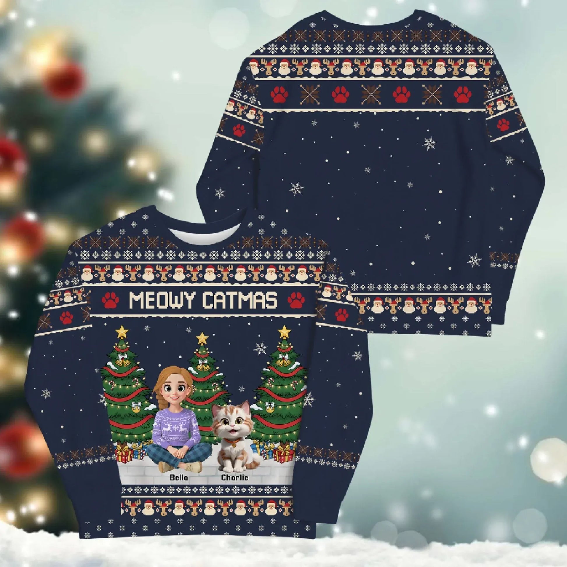 Meowy Catmas Holiday - Personalized Cat Lovers Custom All-Over-Print Sweatshirt