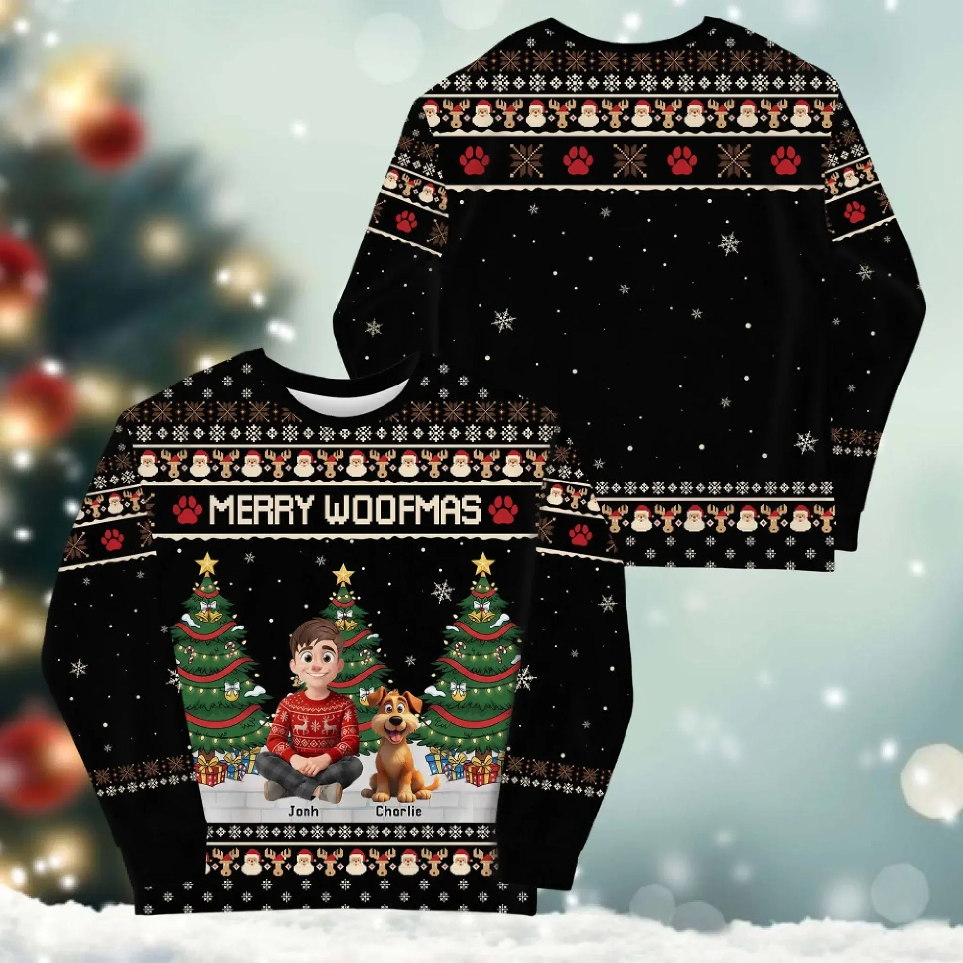 Merry Woofmas With My Beloved Dog - Personalized Dog Lovers Custom All-Over-Print Sweatshirt