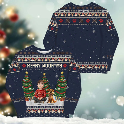 Merry Woofmas With My Beloved Dog - Personalized Dog Lovers Custom All-Over-Print Sweatshirt