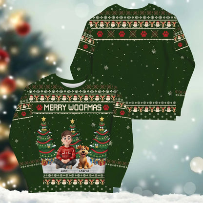 Merry Woofmas With My Beloved Dog - Personalized Dog Lovers Custom All-Over-Print Sweatshirt