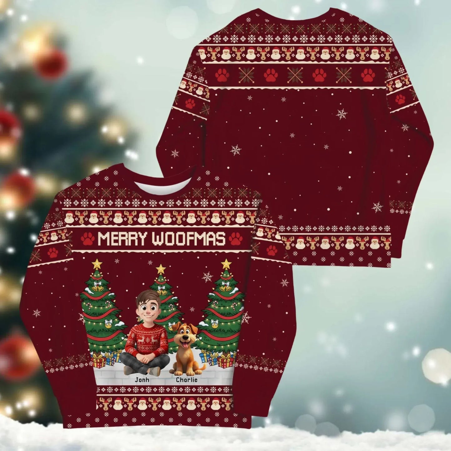 Merry Woofmas With My Beloved Dog - Personalized Dog Lovers Custom All-Over-Print Sweatshirt