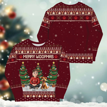 Merry Woofmas With My Beloved Dog - Personalized Dog Lovers Custom All-Over-Print Sweatshirt