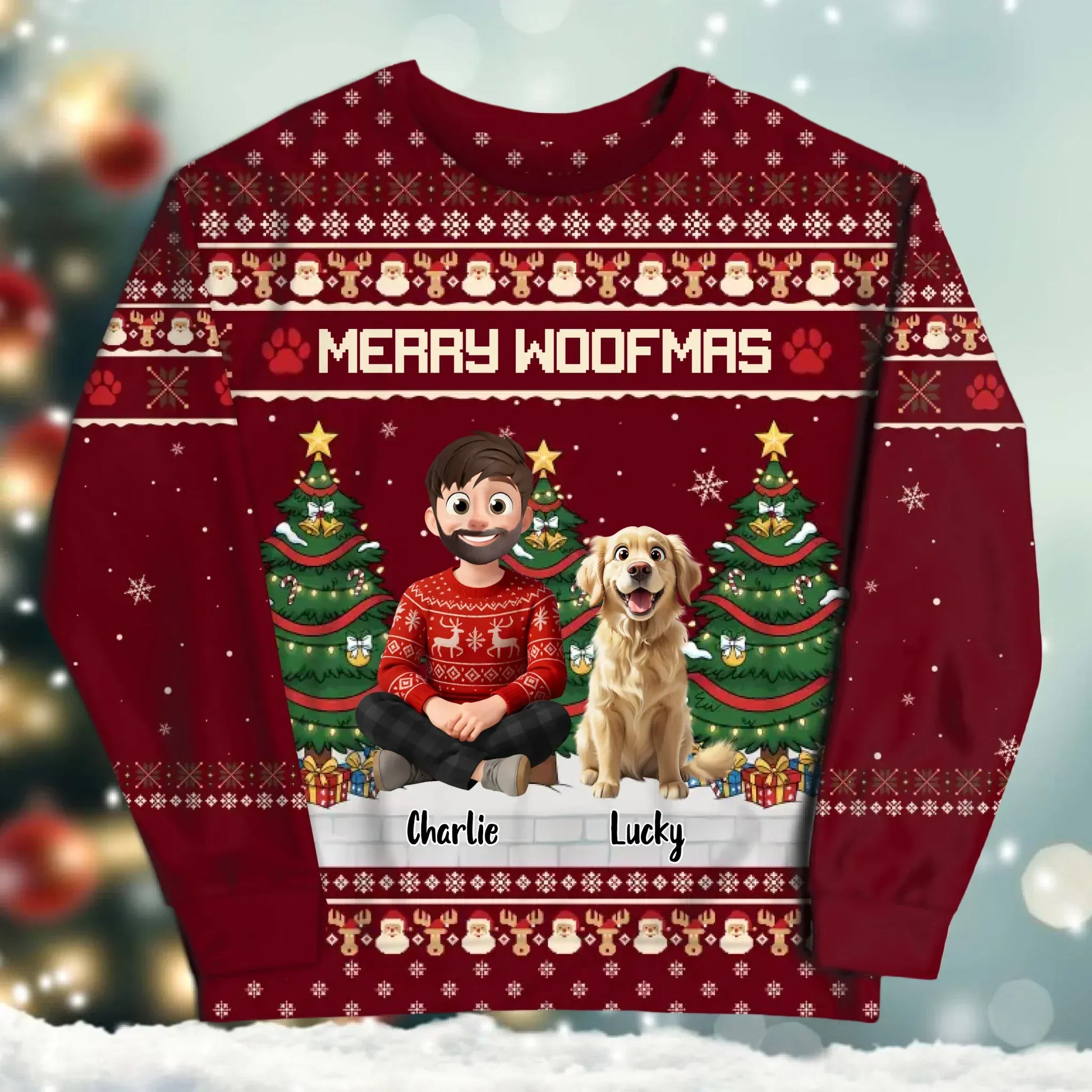SWEATER - Blank / White / S Merry Woofmas With My Beloved Dog - Personalized Dog Lovers Custom All-Over-Print Sweatshirt