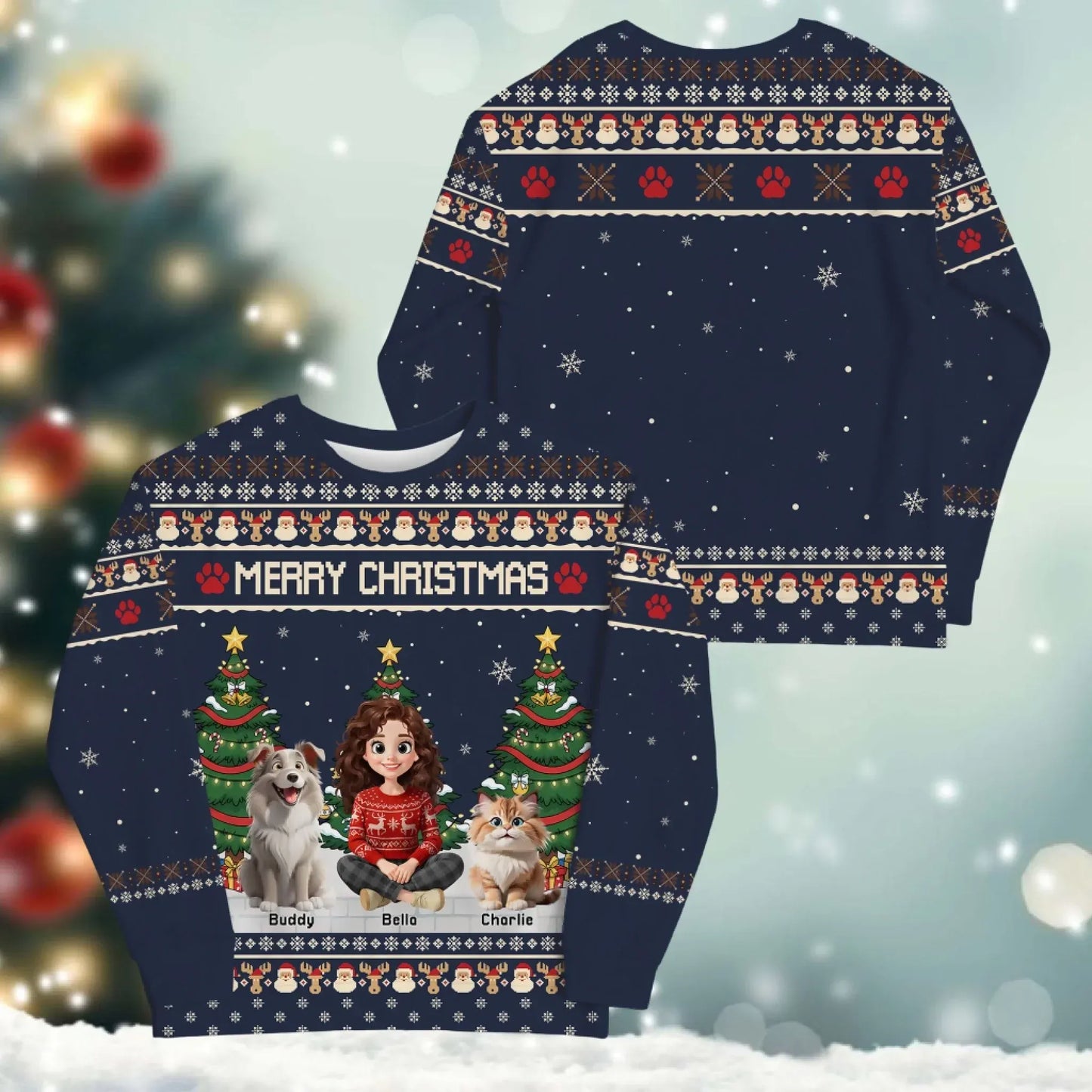 Merry Xmas With My Beloved Pet - Personalized Pet Lovers Custom All-Over-Print Sweatshirt