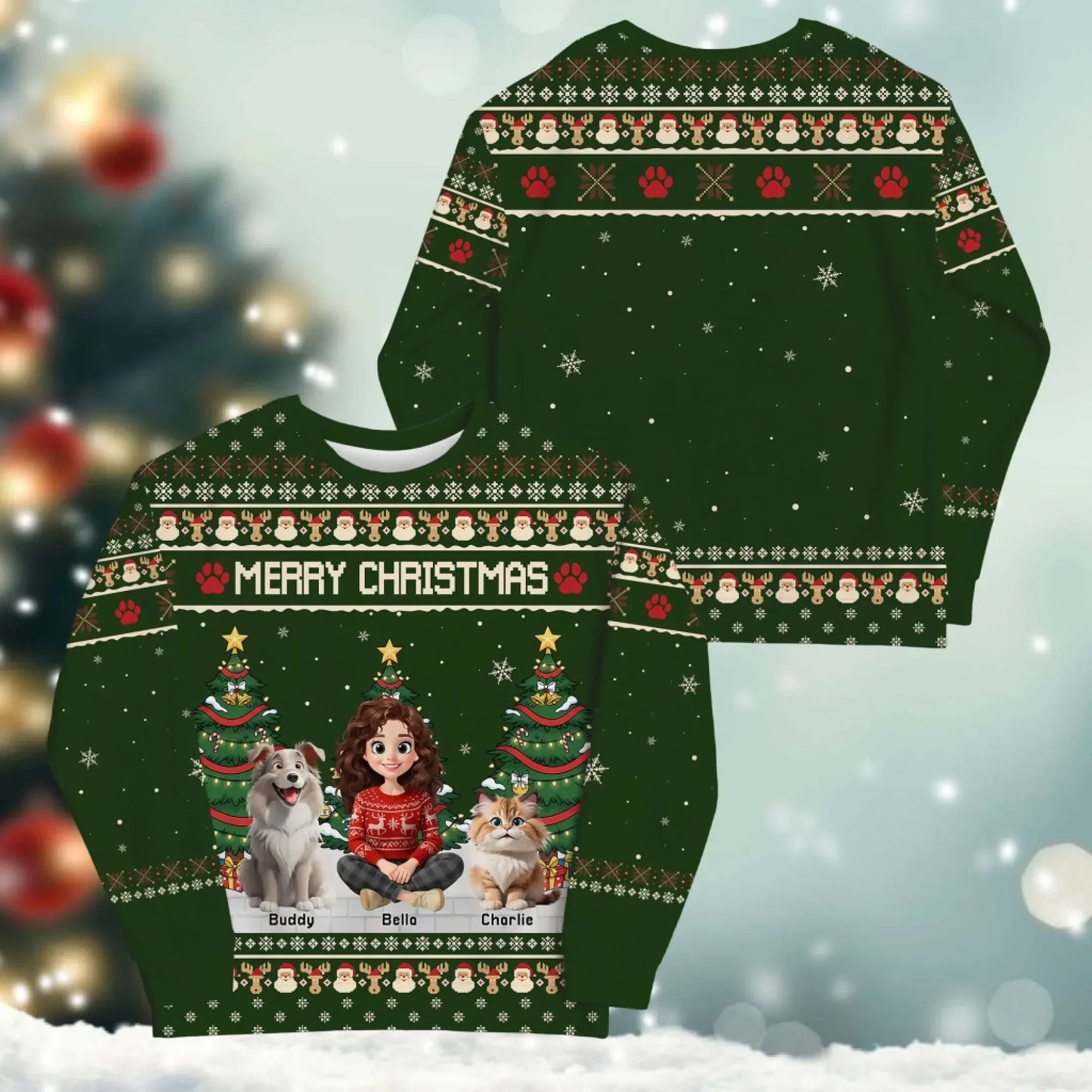 Merry Xmas With My Beloved Pet - Personalized Pet Lovers Custom All-Over-Print Sweatshirt