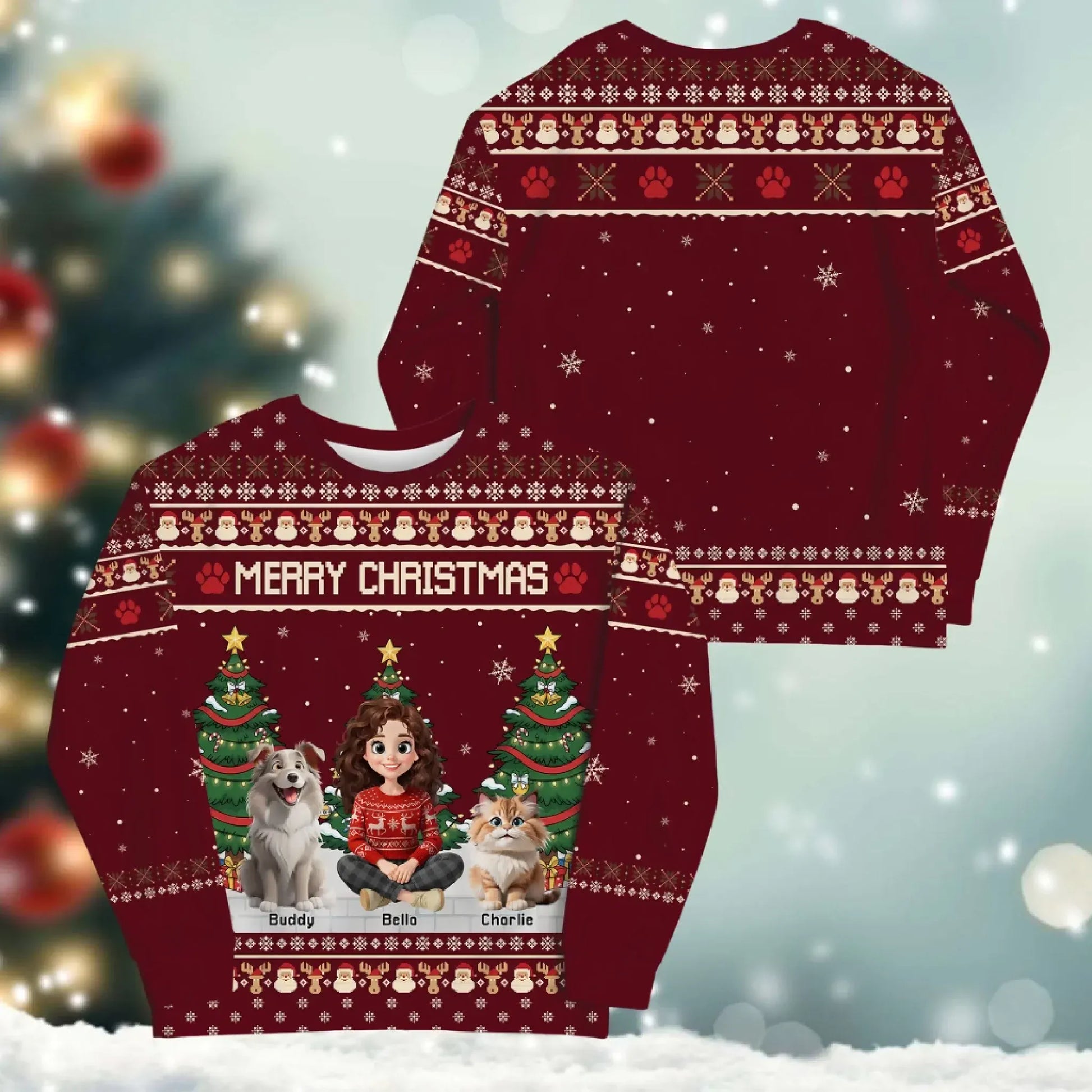 Merry Xmas With My Beloved Pet - Personalized Pet Lovers Custom All-Over-Print Sweatshirt
