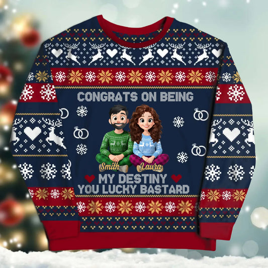 SWEATER - Blank / White / S Congrats On Being My Destiny, You Lucky Bastard - Personalized Couple Custom All-Over-Print Sweatshirt
