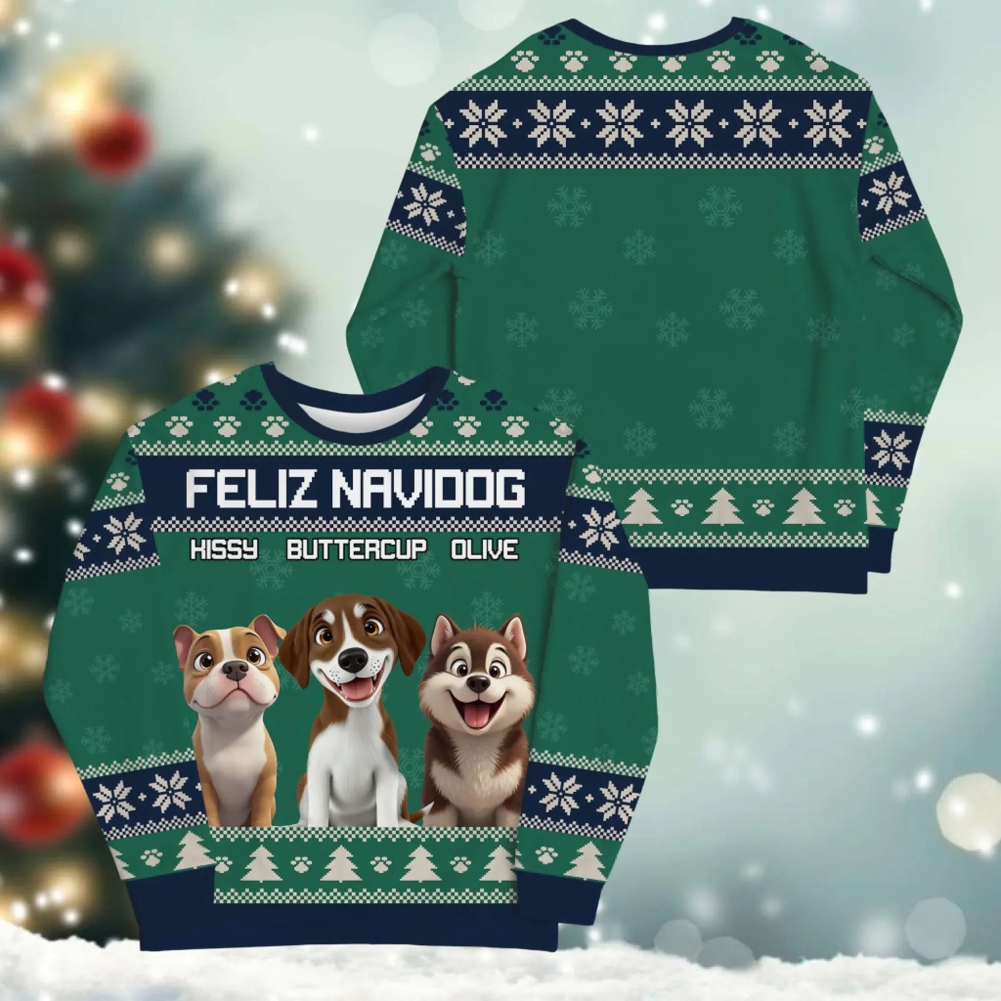 Personalized Sweatshirt Feliz Navidog And Happiness - Personalized Dog Lovers Custom All-Over-Print Sweatshirt