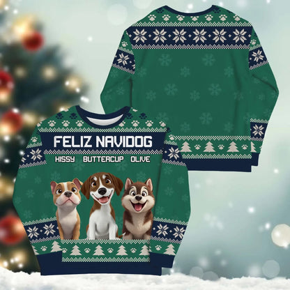 Personalized Sweatshirt Feliz Navidog And Happiness - Personalized Dog Lovers Custom All-Over-Print Sweatshirt