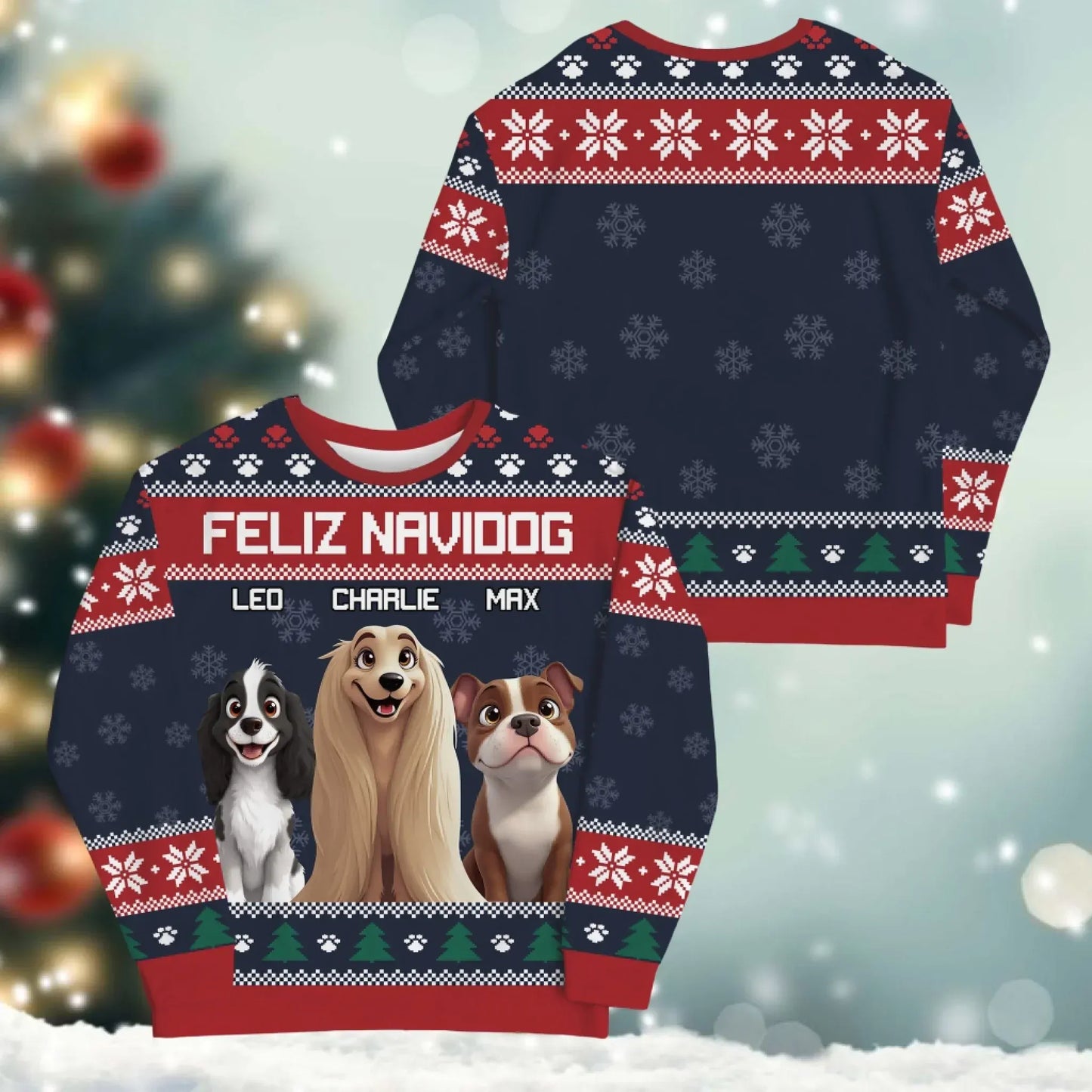 Personalized Sweatshirt Feliz Navidog And Happiness - Personalized Dog Lovers Custom All-Over-Print Sweatshirt