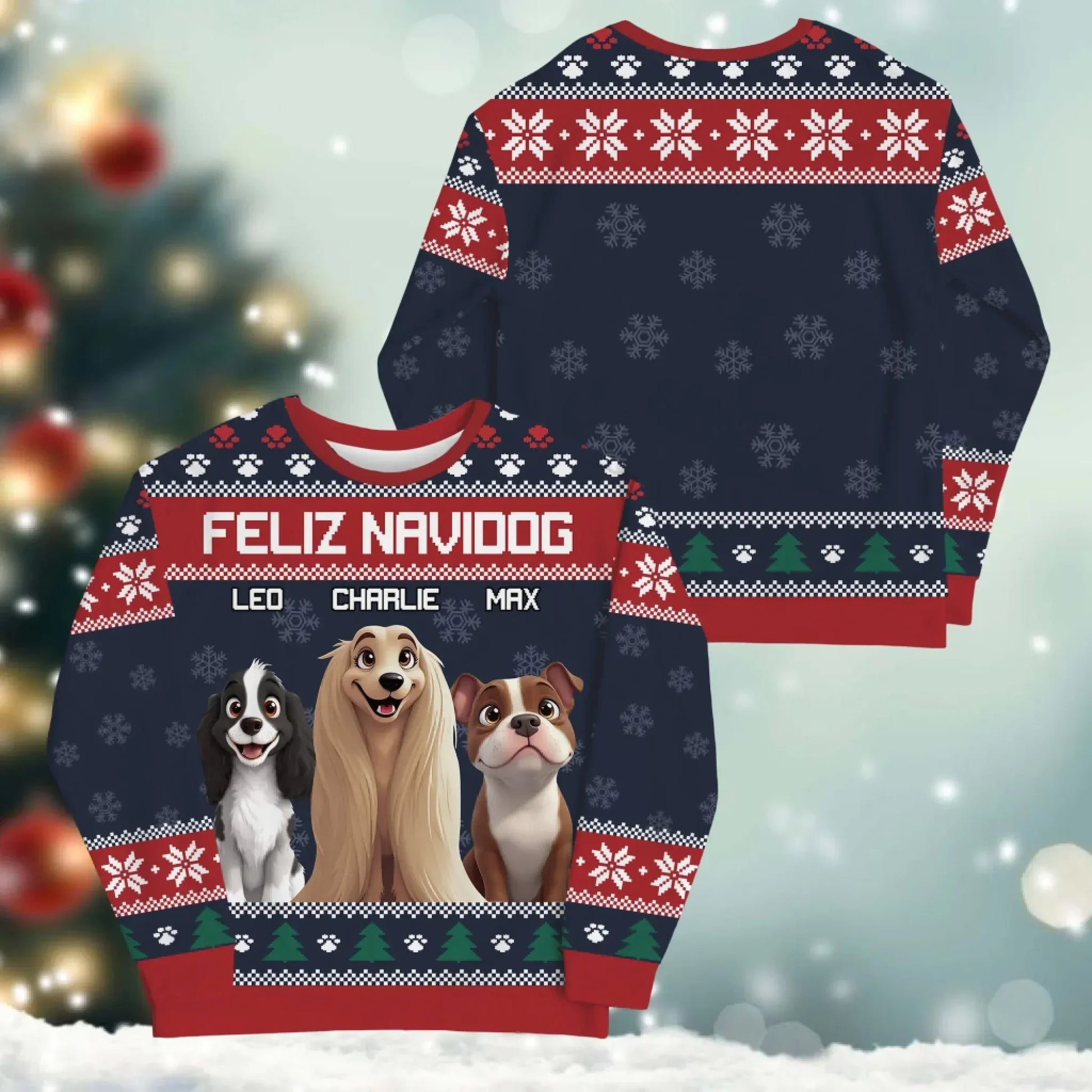 Personalized Sweatshirt Feliz Navidog And Happiness - Personalized Dog Lovers Custom All-Over-Print Sweatshirt