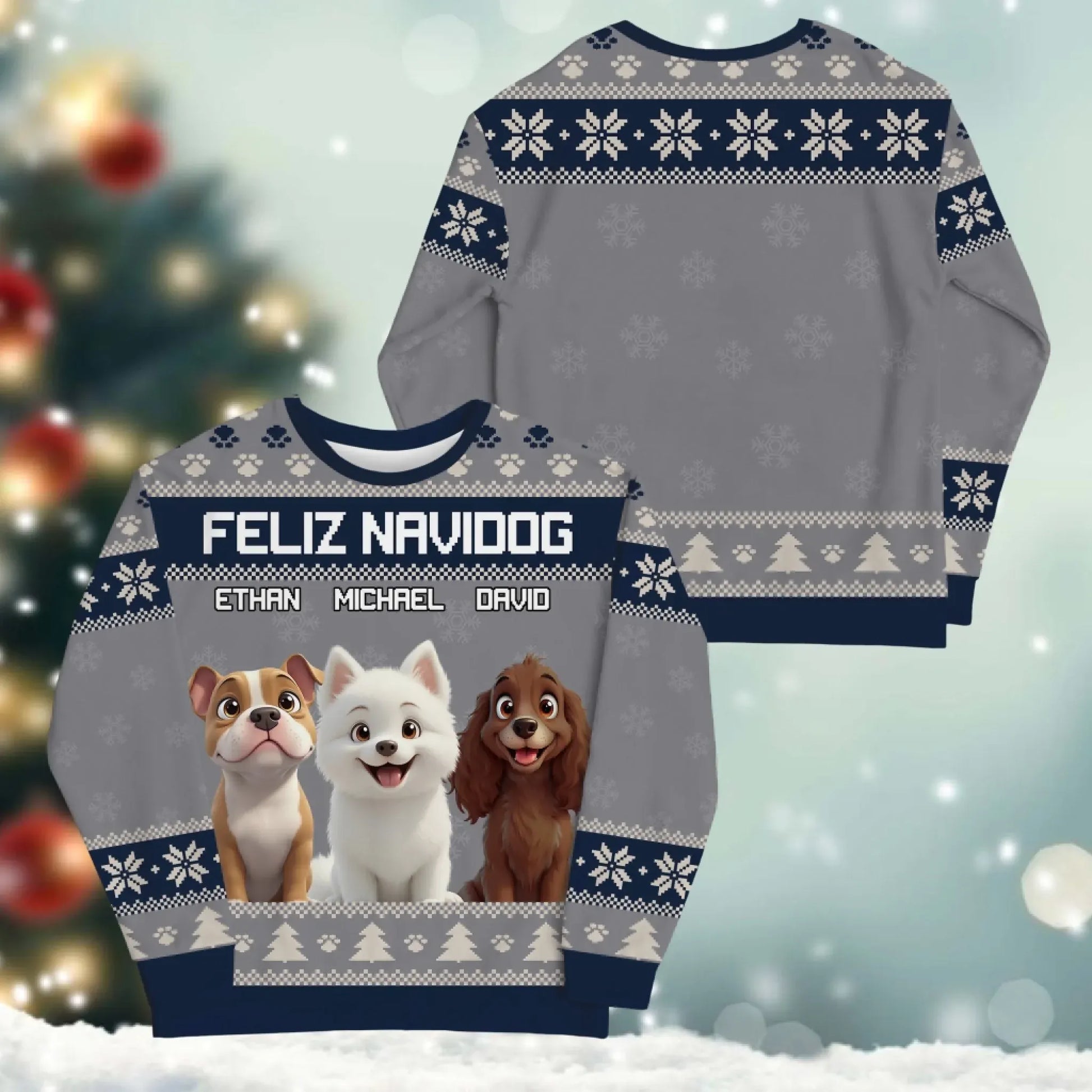 Personalized Sweatshirt Feliz Navidog And Happiness - Personalized Dog Lovers Custom All-Over-Print Sweatshirt