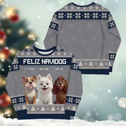 Personalized Sweatshirt Feliz Navidog And Happiness - Personalized Dog Lovers Custom All-Over-Print Sweatshirt