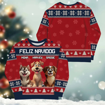 Personalized Sweatshirt Feliz Navidog And Happiness - Personalized Dog Lovers Custom All-Over-Print Sweatshirt