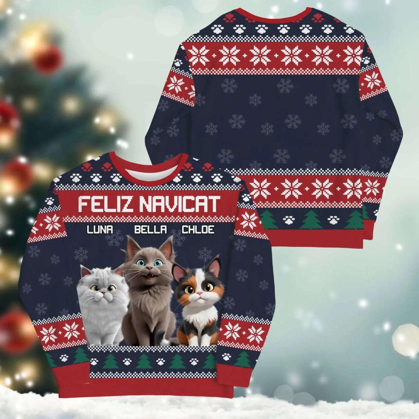 Personalized Sweatshirt Feliz Navicat And Happiness - Personalized Cat Lovers Custom All-Over-Print Sweatshirt