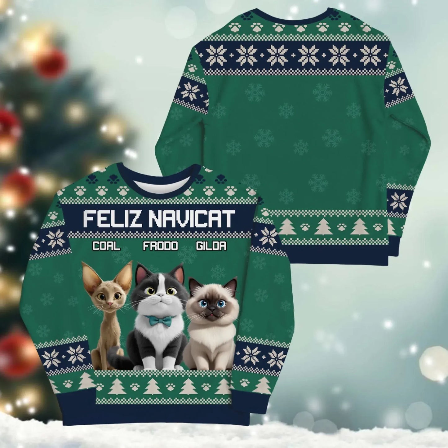 Personalized Sweatshirt Feliz Navicat And Happiness - Personalized Cat Lovers Custom All-Over-Print Sweatshirt