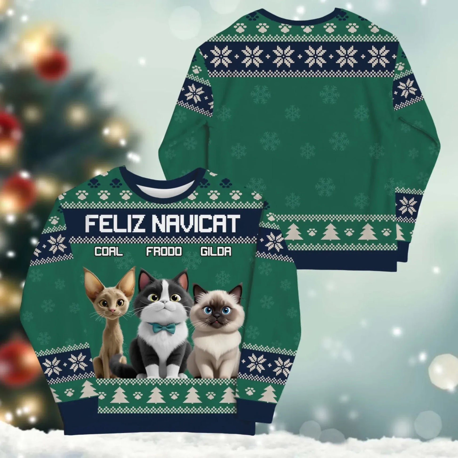 Personalized Sweatshirt Feliz Navicat And Happiness - Personalized Cat Lovers Custom All-Over-Print Sweatshirt