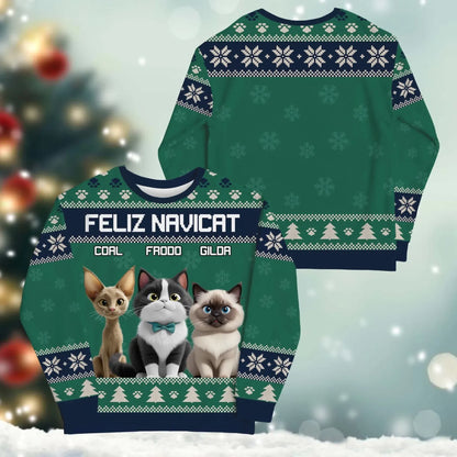 Personalized Sweatshirt Feliz Navicat And Happiness - Personalized Cat Lovers Custom All-Over-Print Sweatshirt