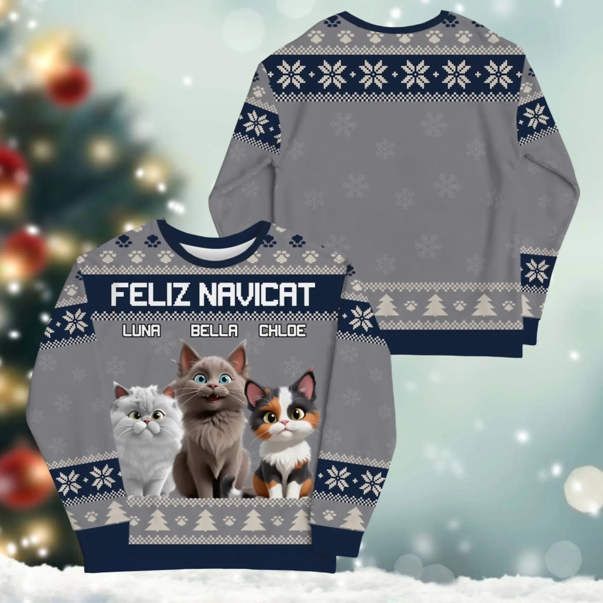 Personalized Sweatshirt Feliz Navicat And Happiness - Personalized Cat Lovers Custom All-Over-Print Sweatshirt