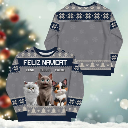 Personalized Sweatshirt Feliz Navicat And Happiness - Personalized Cat Lovers Custom All-Over-Print Sweatshirt
