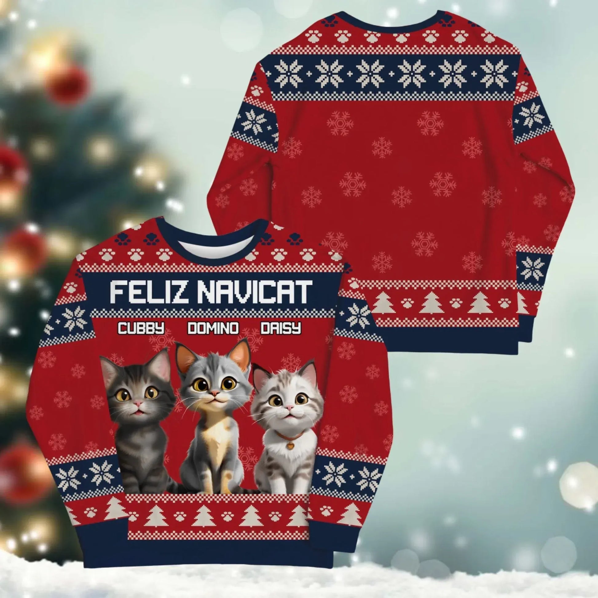 Personalized Sweatshirt Feliz Navicat And Happiness - Personalized Cat Lovers Custom All-Over-Print Sweatshirt