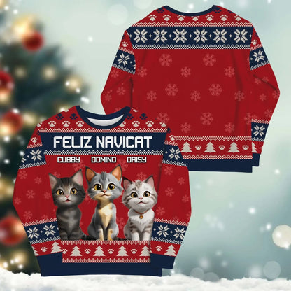 Personalized Sweatshirt Feliz Navicat And Happiness - Personalized Cat Lovers Custom All-Over-Print Sweatshirt