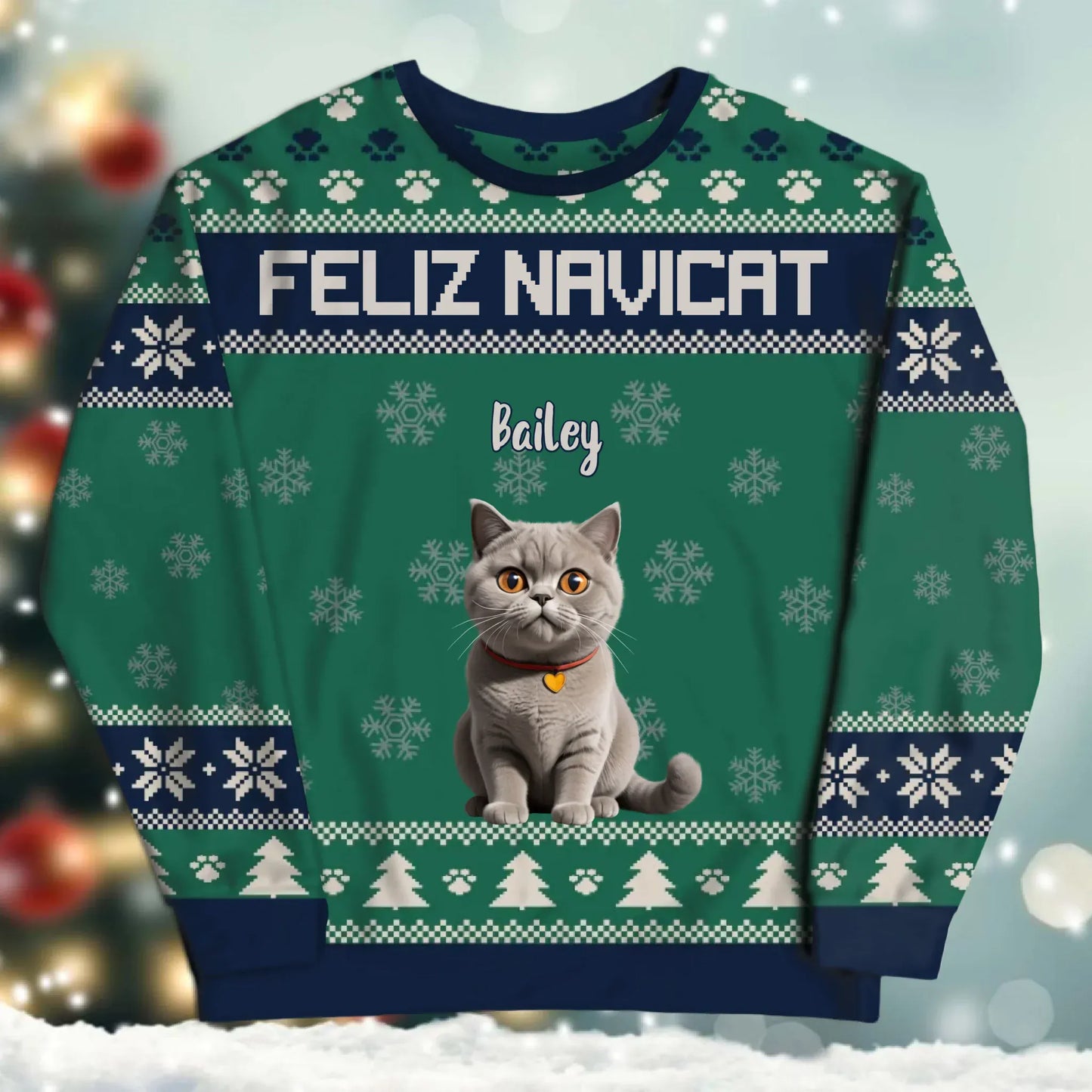 Personalized Sweatshirt SWEATER - Blank / White / S Feliz Navicat And Happiness - Personalized Cat Lovers Custom All-Over-Print Sweatshirt
