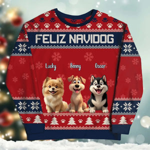 Personalized Sweatshirt Feliz Navidog And Happiness - Personalized Dog Lovers Custom All-Over-Print Sweatshirt