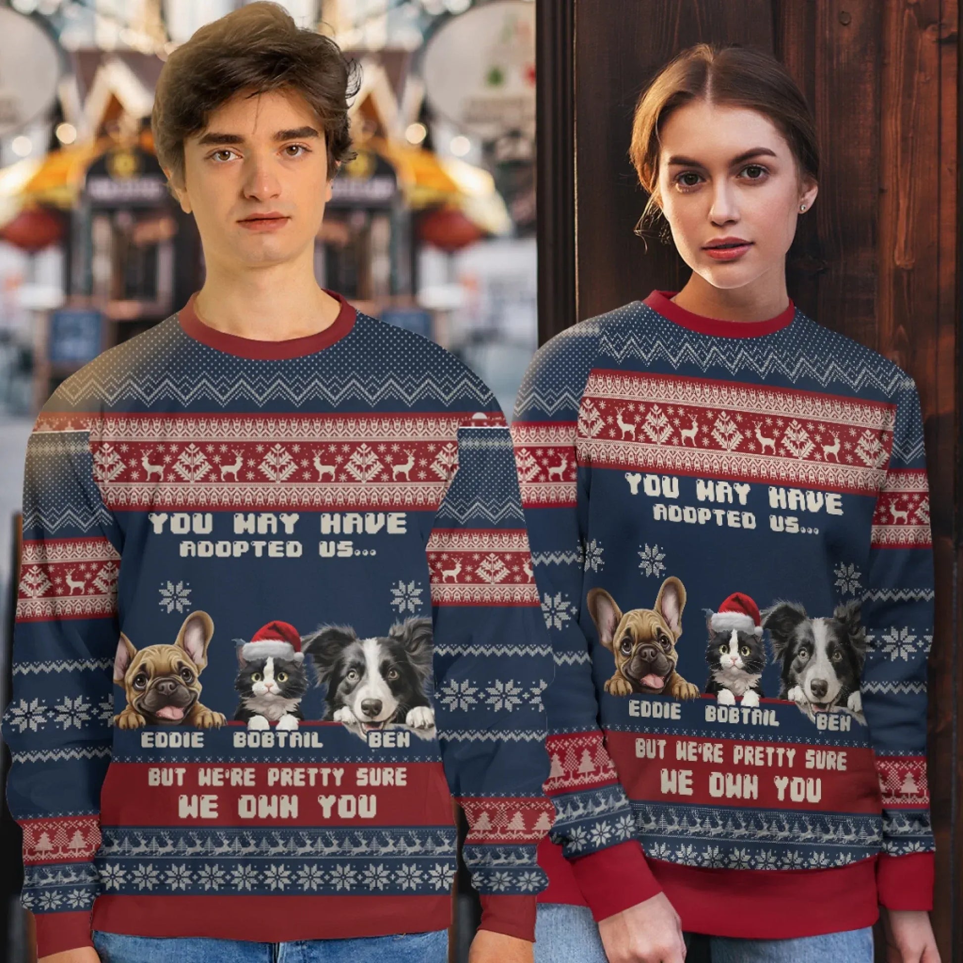 You May Have Adopted Us, But We're Pretty Sure We Own You - Personalized Pet Lovers Custom All-Over-Print Sweatshirt