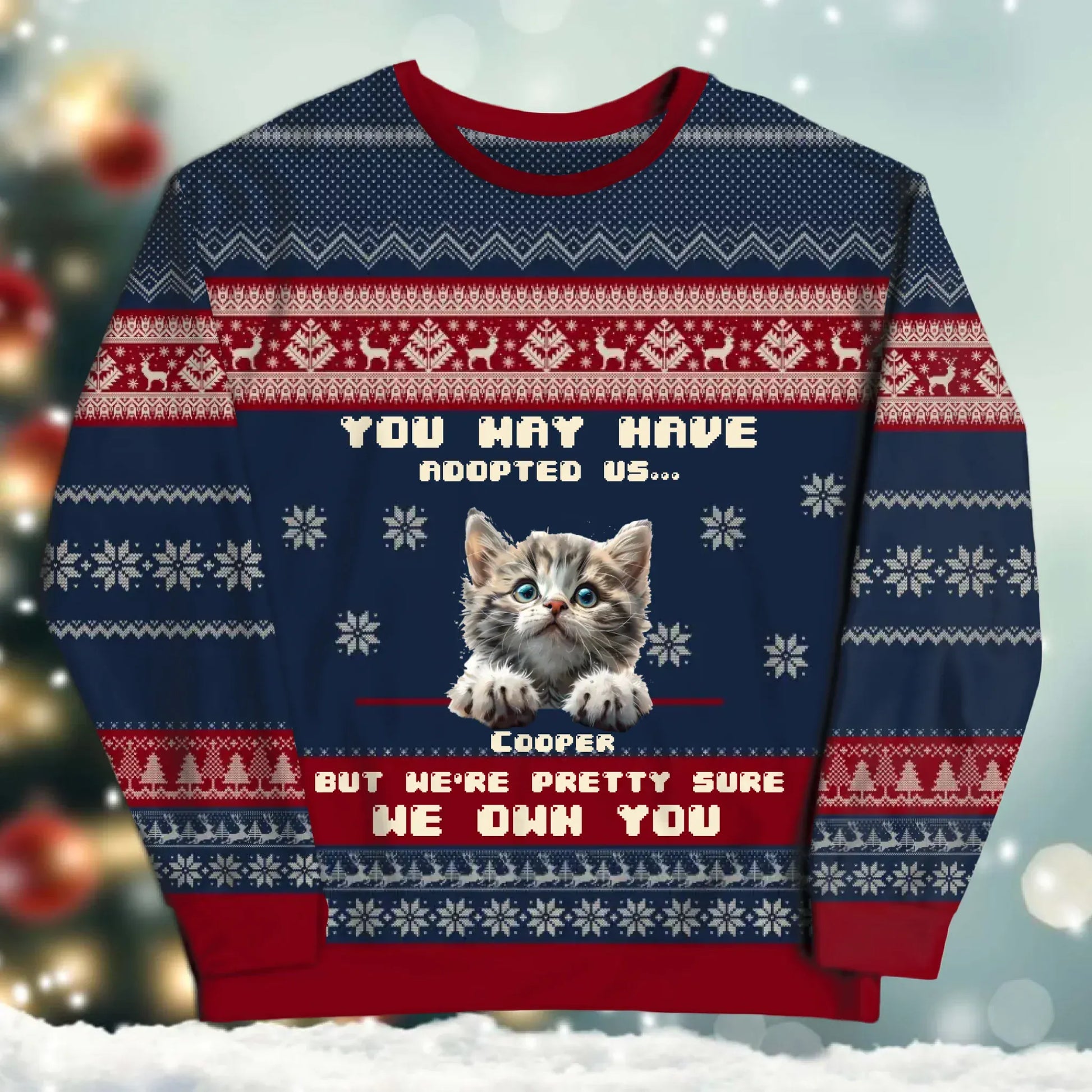 SWEATER - Blank / White / S You May Have Adopted Us, But We're Pretty Sure We Own You - Personalized Pet Lovers Custom All-Over-Print Sweatshirt