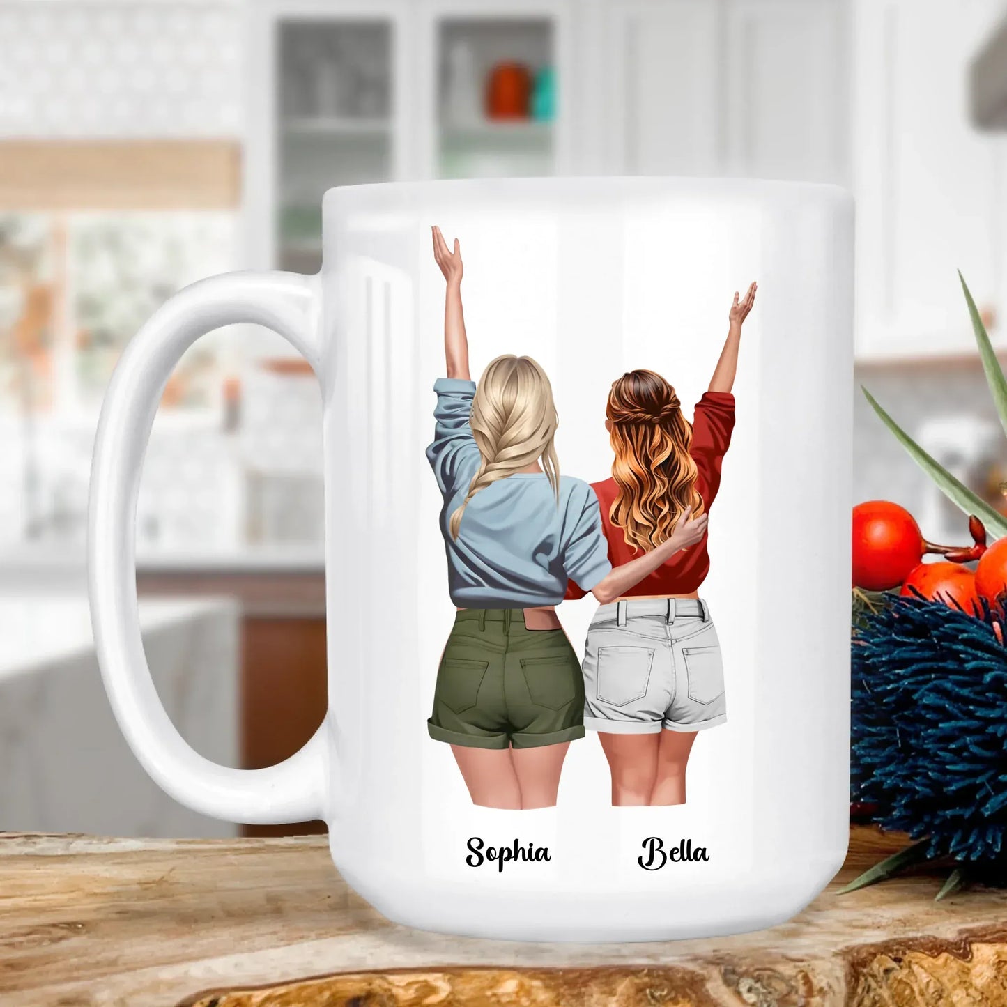 MUG - TD / WHITE / 15oz They're My Sisters By Heart - Personalized Besties Custom Ceramic Mug