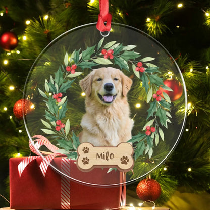 Personalized Ornaments Beloved Dog With Festive Wreath - Personalized Dog Photo Acrylic Ornament
