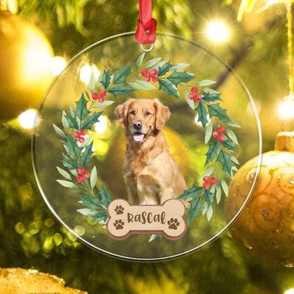 Personalized Ornaments Beloved Dog With Festive Wreath - Personalized Dog Photo Acrylic Ornament