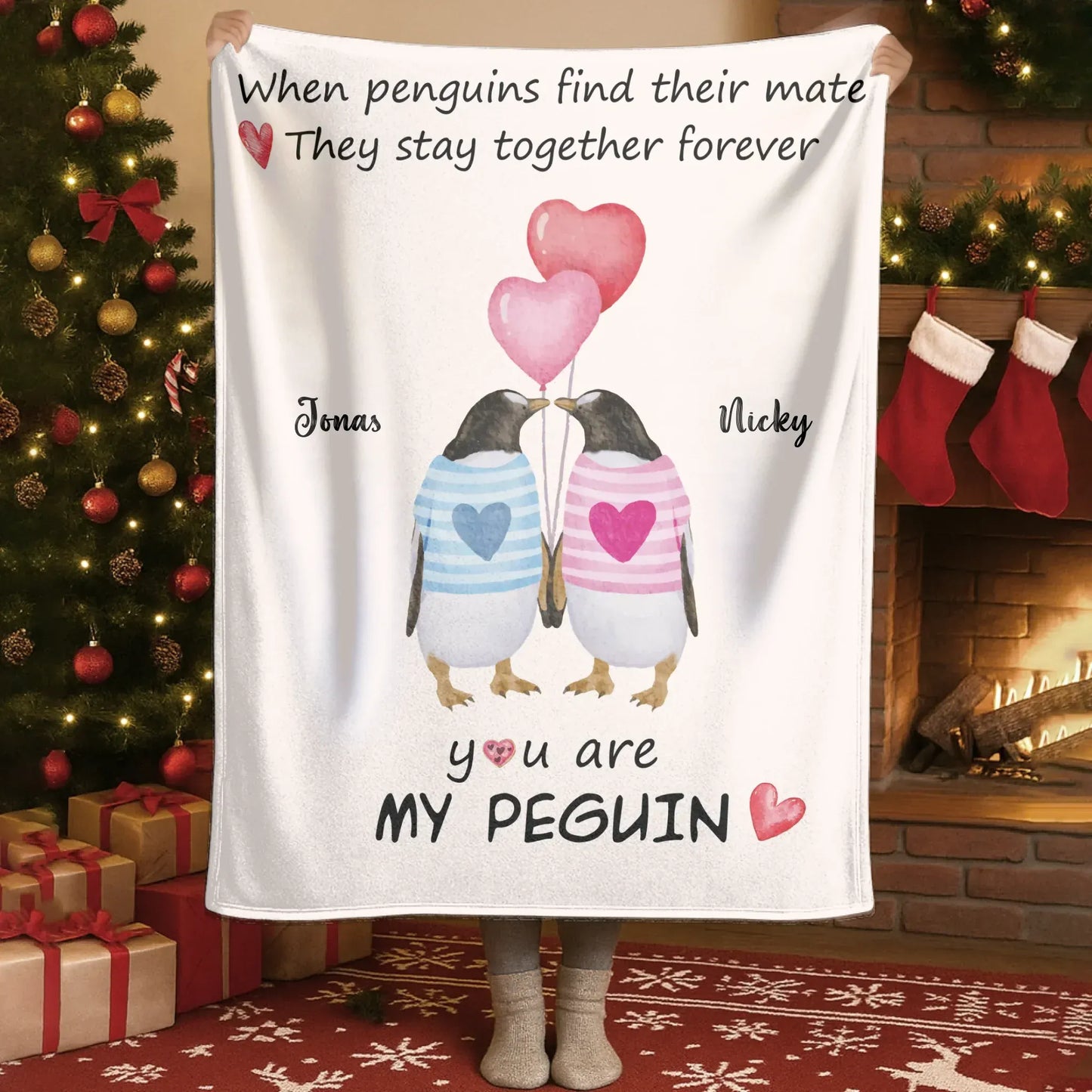 Blanket - TD / White / 30x40in / 76x101cm When Penguins Find Their Mate, They Stay Together Forever - Personalized Couple Custom Blanket