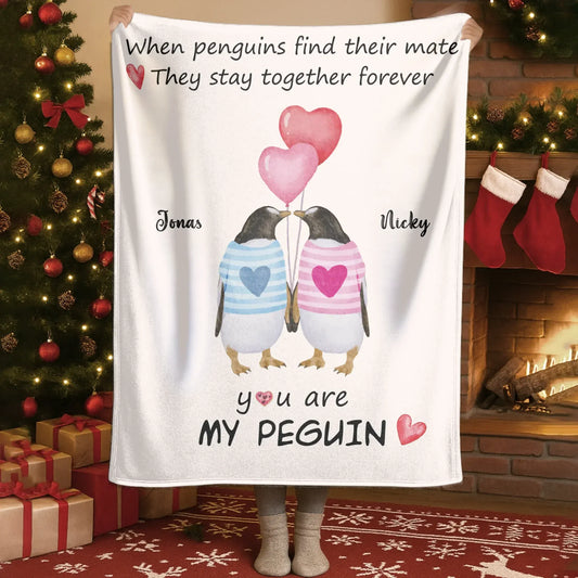 Blanket - TD / White / 30x40in / 76x101cm When Penguins Find Their Mate, They Stay Together Forever - Personalized Couple Custom Blanket