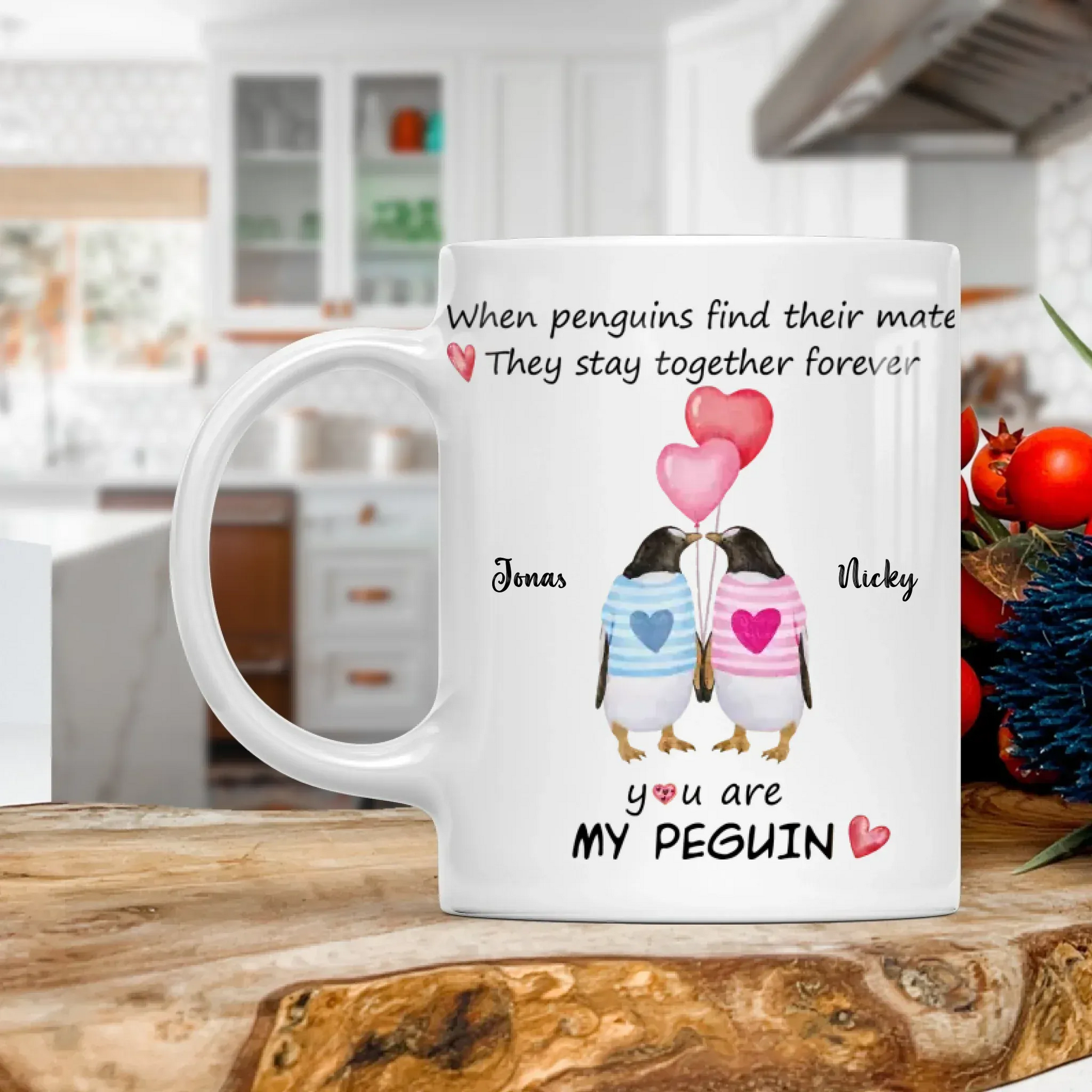 MUG - TD / WHITE / 11oz When Penguins Find Their Mate, They Stay Together Forever - Personalized Couple Custom Ceramic Mug