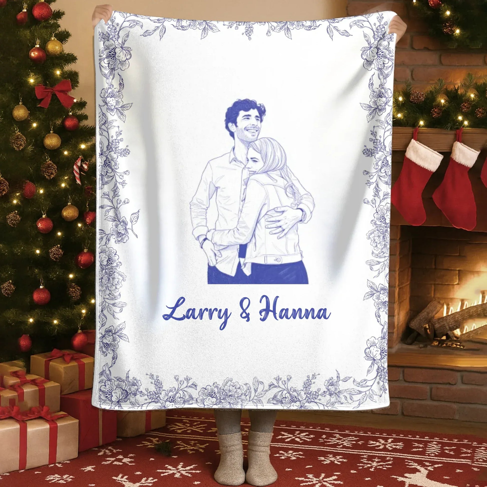 Blanket - TD / White / 30x40in / 76x101cm The Best Thing To Hold Onto In Life Is Each Other - Personalized Couple Toile De Jouy Style Photo Custom Blanket