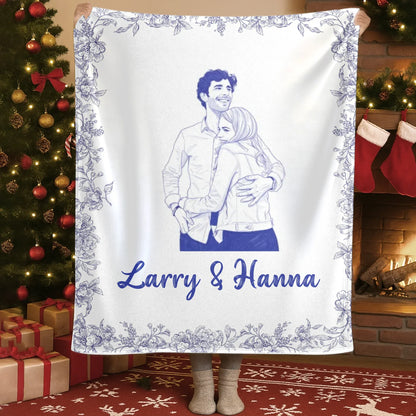 The Best Thing To Hold Onto In Life Is Each Other - Personalized Couple Toile De Jouy Style Photo Custom Blanket