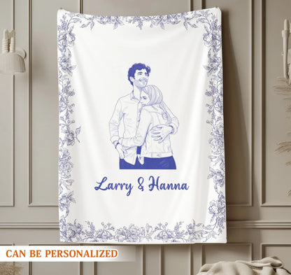The Best Thing To Hold Onto In Life Is Each Other - Personalized Couple Toile De Jouy Style Photo Custom Blanket