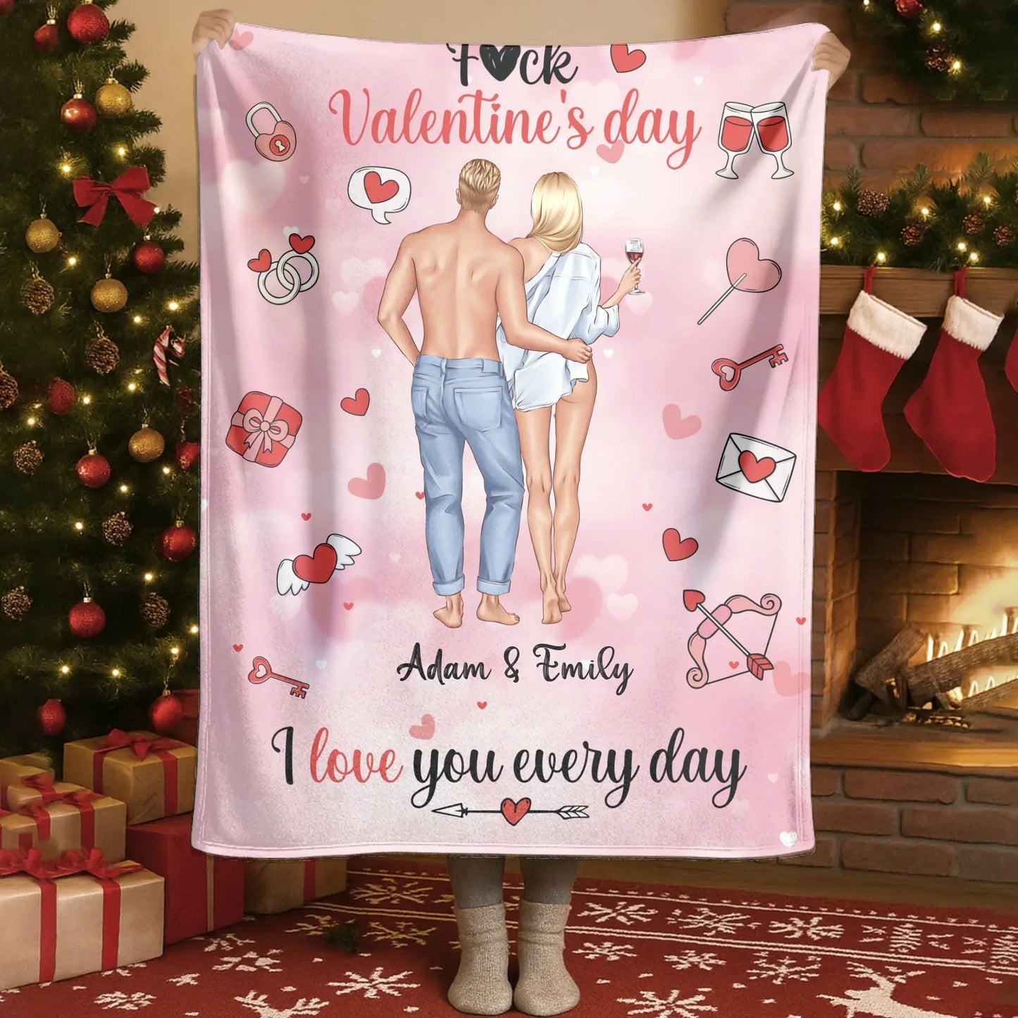 Blanket - TD / White / 30x40in / 76x101cm F*ck Valentine's Day, I Love You Every Day - Personalized Couple Custom Blanket