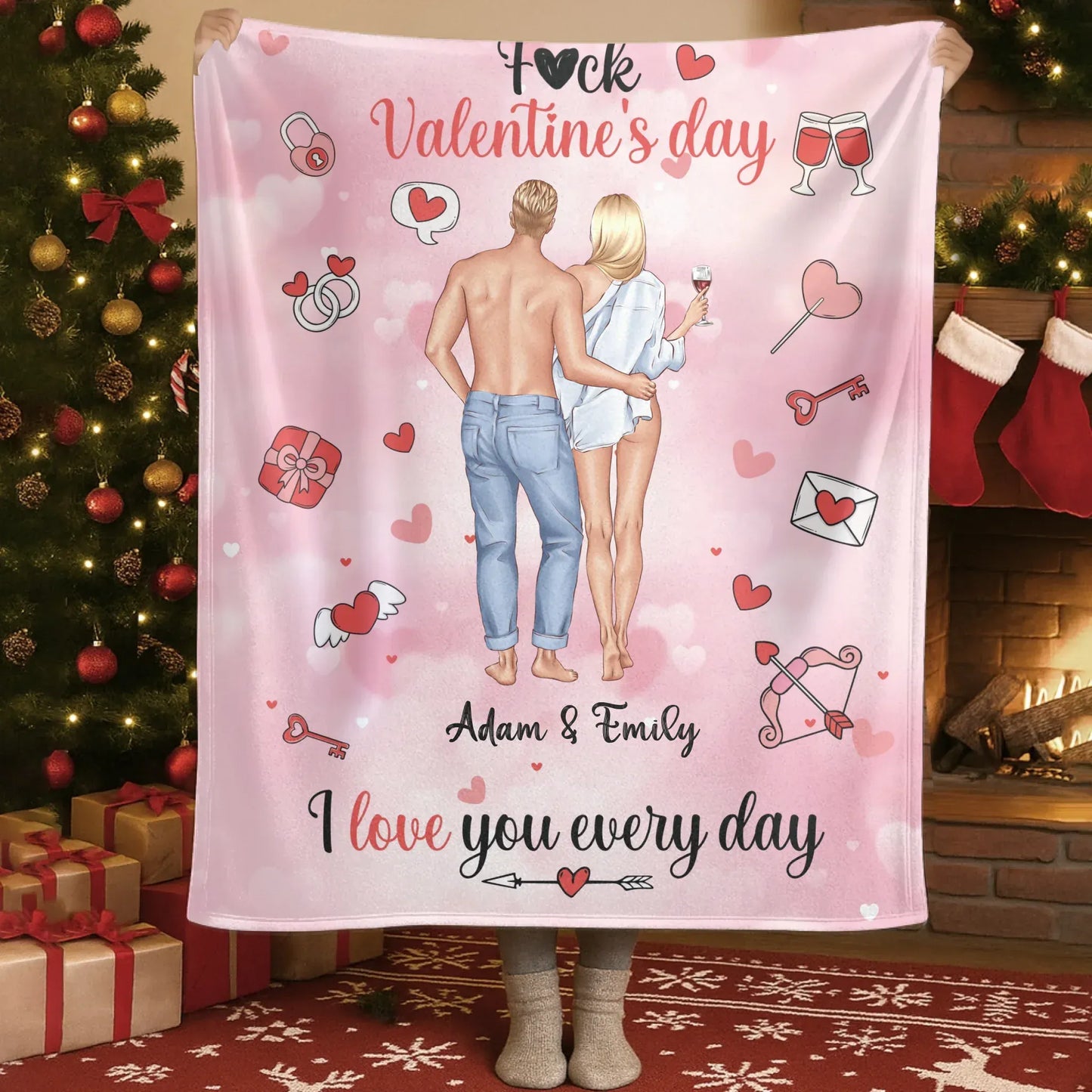F*ck Valentine's Day, I Love You Every Day - Personalized Couple Custom Blanket