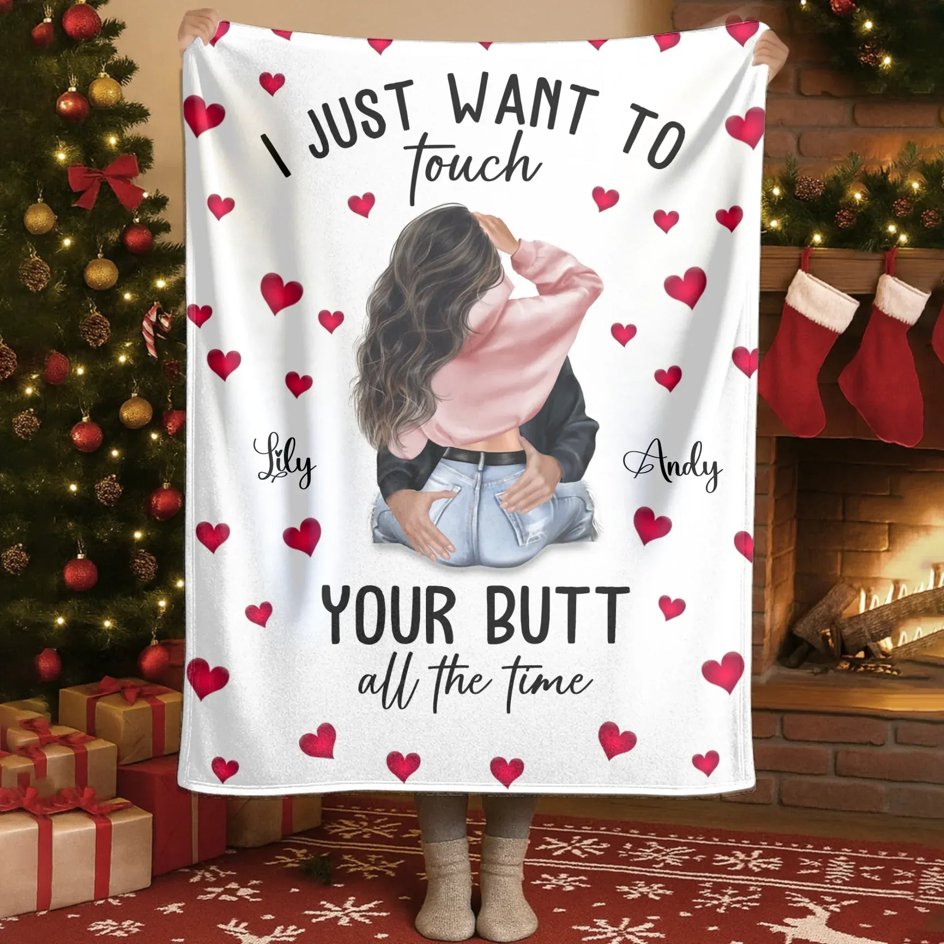 Blanket - TD / White / 30x40in / 76x101cm I Just Want To Touch Your Butt All The Time - Personalized Couple Custom Blanket
