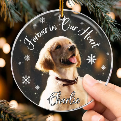 Personalized Ornaments Forever In Our Heart - Personalized Dog Memorial Photo Custom Name Ornament