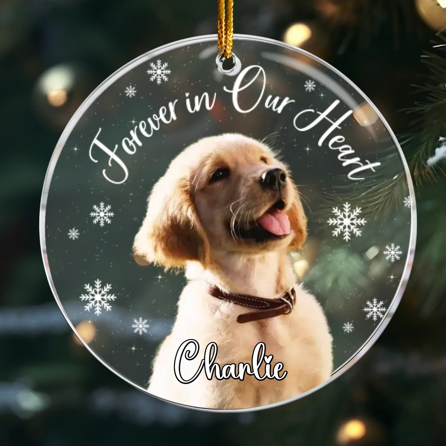 Personalized Ornaments Ornament Acrylic / Glass / 3.5in / 8.9cm Forever In Our Heart - Personalized Dog Memorial Photo Custom Name Ornament