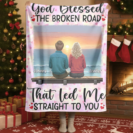 Personalized Blankets Blanket - TD / White / 30x40in / 76x101cm God Blessed The Broken Road, That Led Me Straight To You - Personalized Couple Custom Blanket